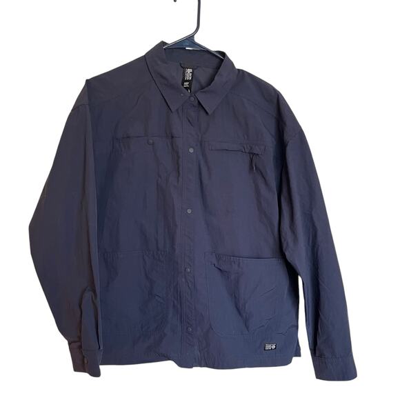 Mountain Hardwear Women's Stryder Long Sleeve Shirt Blue Snap Button Up Size L - Picture 14 of 14